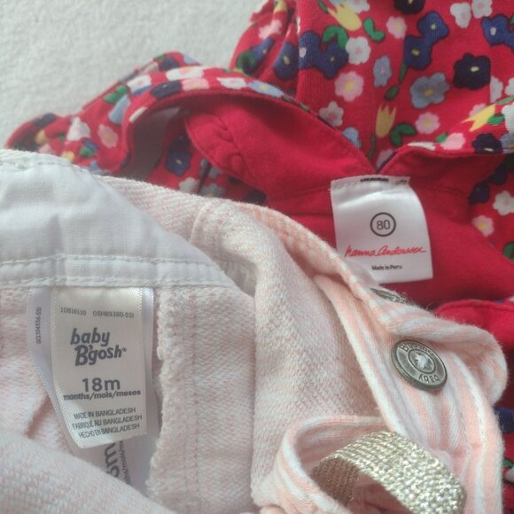 Oshkosh Hanna Andersson 18M Overalls Set of 2 Cotton Floral Stripe Rompers - Picture 10 of 11